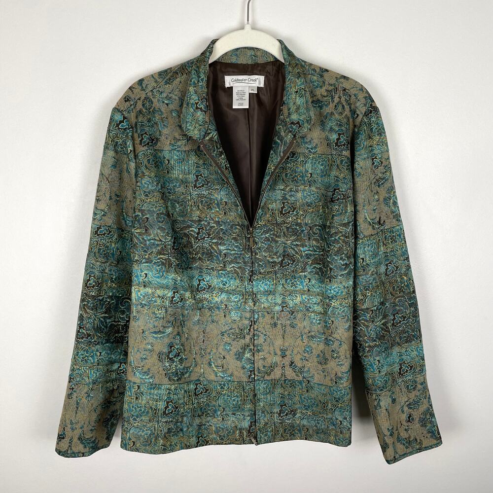VTG Coldwater Creek Tapestry Jacket LP Green Floral Shimmery Boho Fairy Grunge